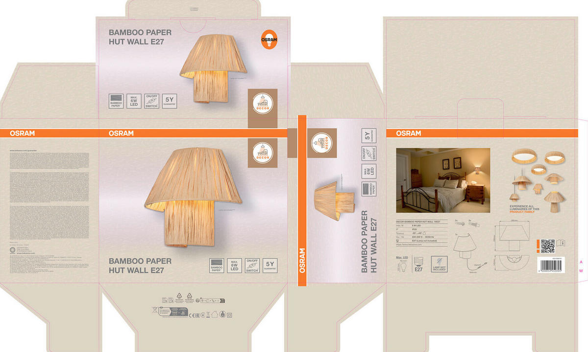 WANDLEUCHTE 28/14/23.8 cm   - Hellbraun, Natur, Naturmaterialien/Metall (28/14/23.8cm) - Osram