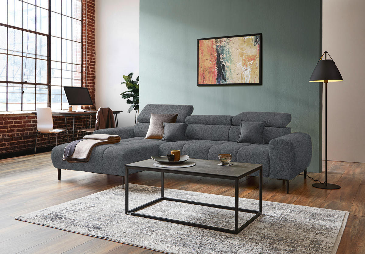 ECKSOFA in Webstoff Dunkelgrau  - Dunkelgrau/Schwarz, Design, Textil/Metall (177/270cm) - Welnova