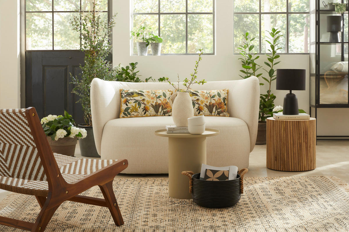 2-SITZER-SOFA Bouclé Creme  - Creme/Schwarz, KONVENTIONELL, Kunststoff/Textil (154/80/84cm) - Carryhome