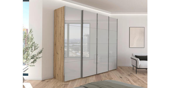 SCHWEBETÜRENSCHRANK - Chromfarben/Eiche Artisan, Design, Glas/Holzwerkstoff (271/235/68cm) - Novel
