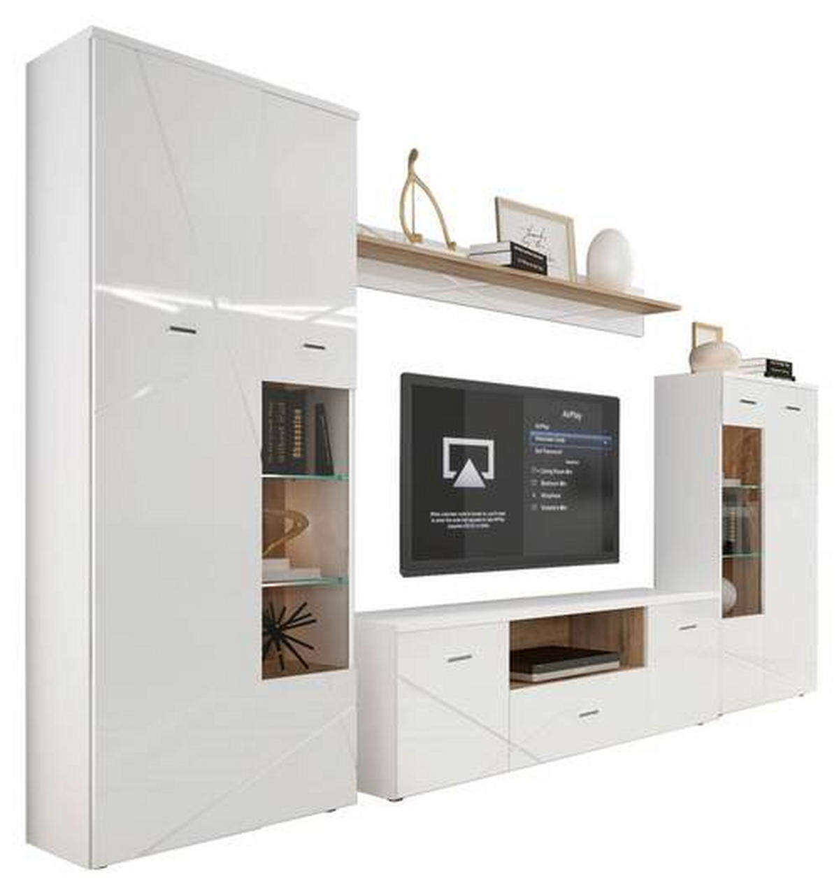 REGAL ZA DNEVNI BORAVAK bijela, boje hrasta   - bijela/srebrne boje, Moderno, staklo/drvni materijal (340/196/40cm) - Hom`in