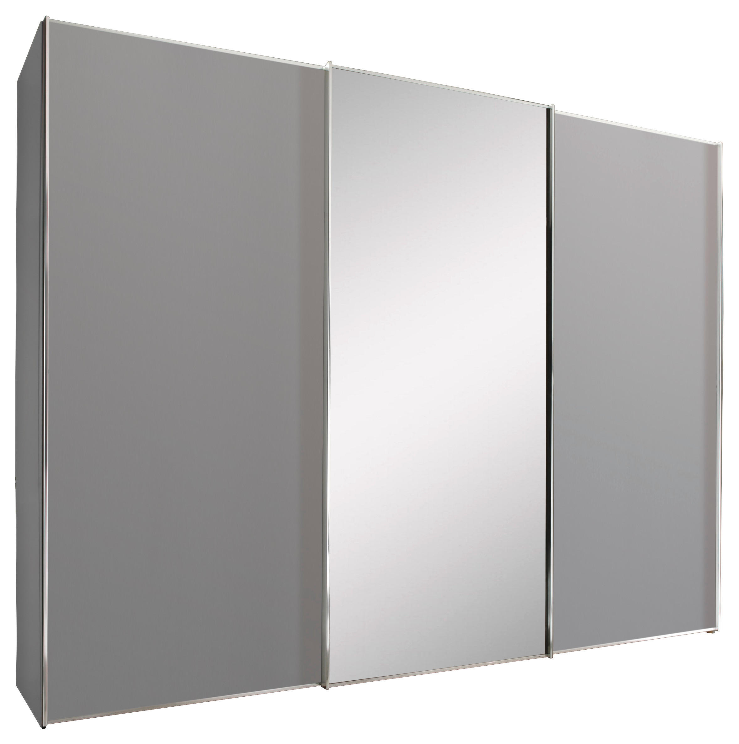 SCHWEBETÜRENSCHRANK 280/222/68 cm 3-türig Hellgrau  - Hellgrau/Alufarben, Design, Glas/Holzwerkstoff (280/222/68cm) - Moderano