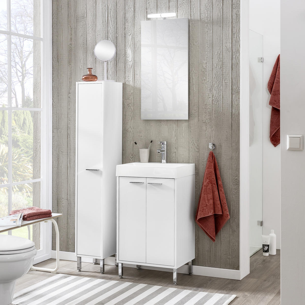 HOCHSCHRANK 25/152/30 cm  - Chromfarben/Weiß, KONVENTIONELL, Holzwerkstoff/Metall (25/152/30cm) - Stylife