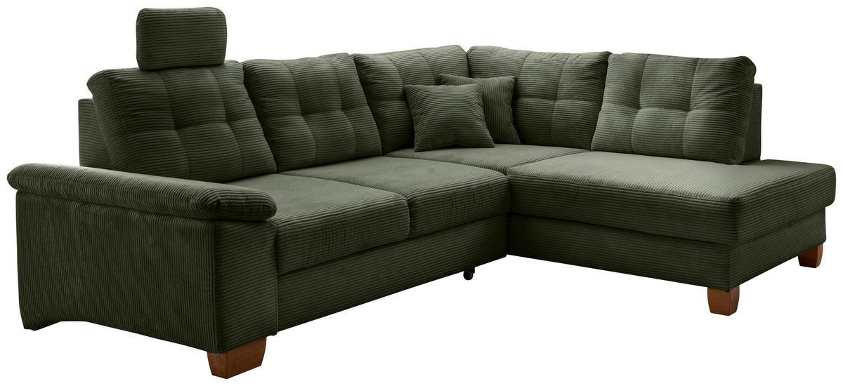 ECKSOFA in Cord Dunkelgrün  - Dunkelgrün/Naturfarben, Modern, Holz/Textil (274/206cm) - Livetastic