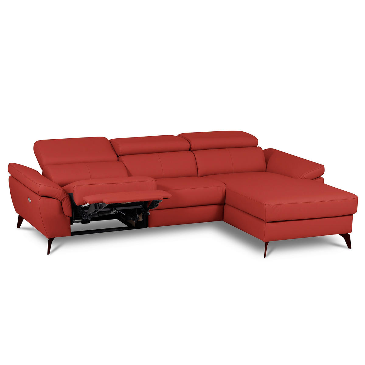 ECKSOFA SONO in Lederlook Echtleder Rot Armteilverstellung, Kopfteilverstellung  252/179 cm  - Rot/Schwarz, Design, Leder/Textil (252/179cm) - Livetastic