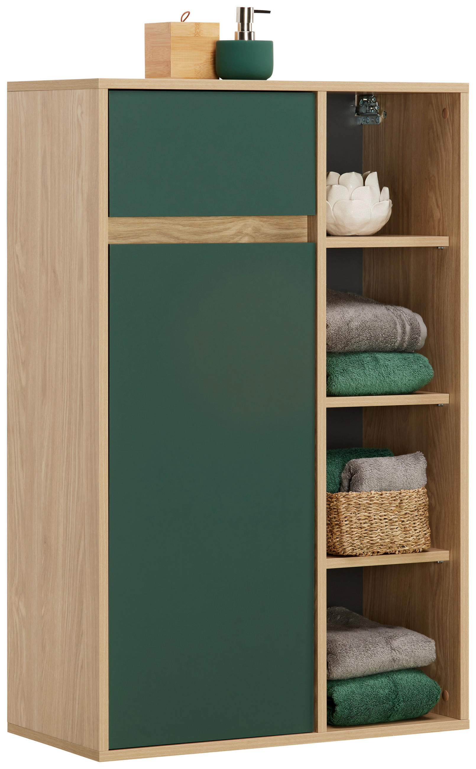 MIDISCHRANK 66,9/104,9/33,1 cm  - Waldgrün/Eichefarben, Basics, Holzwerkstoff (66,9/104,9/33,1cm) - Stylife