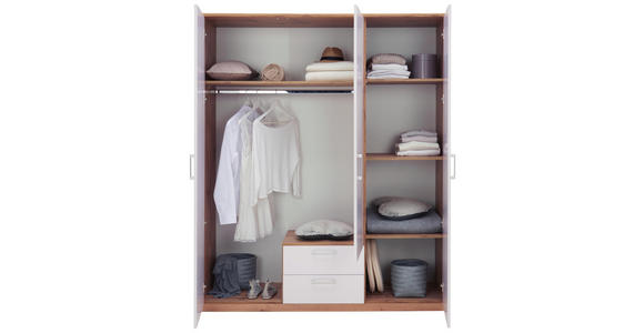 KLEIDERSCHRANK in Weiß, Eichefarben - Eichefarben/Silberfarben, KONVENTIONELL, Holzwerkstoff/Kunststoff (157/194/54cm) - Xora