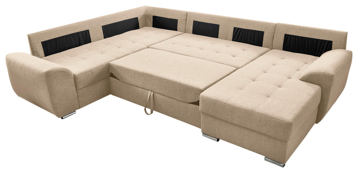 SEDEŽNA GARNITURA, mikrovlakna bež  - barve kroma/bež, Konvencionalno, kovina/tekstil (218/292/156cm) - Livetastic