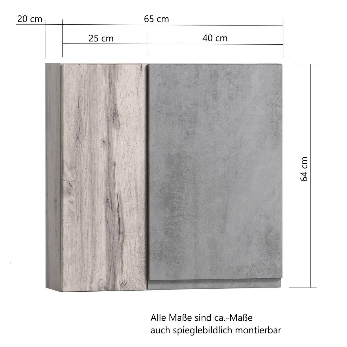 HÄNGESCHRANK 65/64/20 cm  - Eiche Wotan/Hellgrau, MODERN, Holzwerkstoff (65/64/20cm) - Held