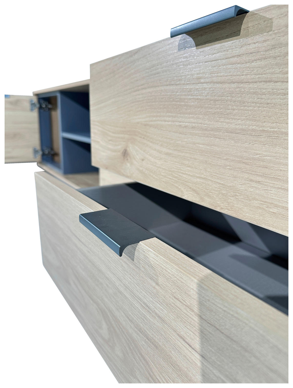 LOWBOARD META 180/56,2/40 cm 2 Schublade(n) Beimöbel erhältlich, stehend  - Eichefarben/Anthrazit, Design, Holzwerkstoff/Metall (180/56,2/40cm) - Milino