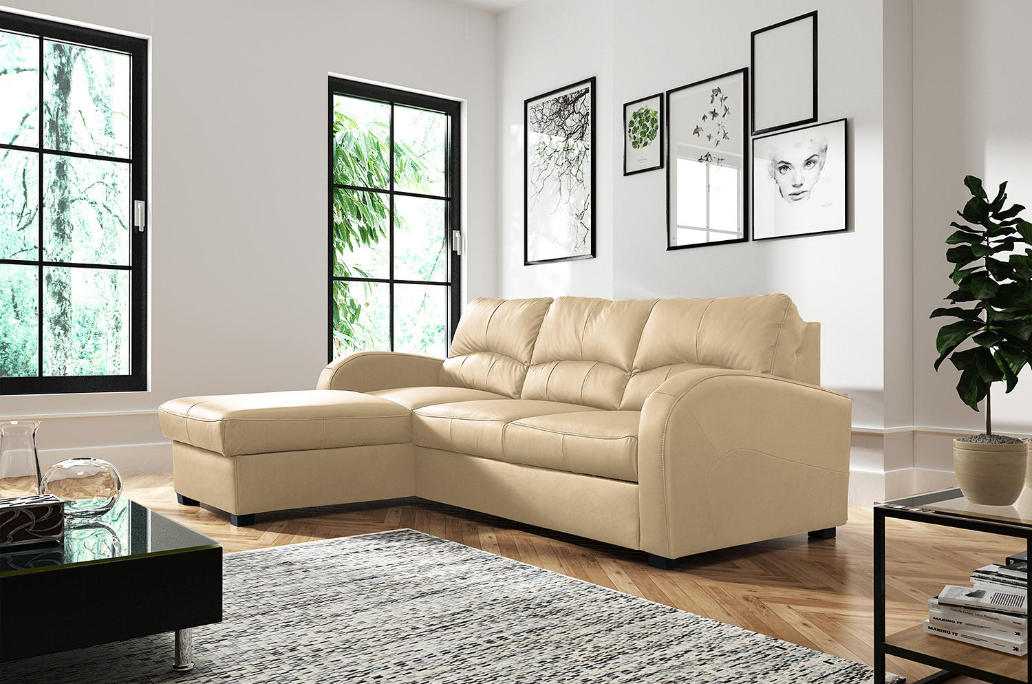 ECKSOFA in Lederlook Echtleder Beige  - Beige/Schwarz, Design, Leder/Kunststoff (168/227cm) - Livetastic