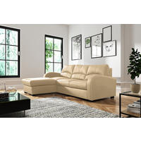 ECKSOFA Beige Echtleder Lederlook  - Beige/Schwarz, Design, Leder/Kunststoff (168/227cm) - Livetastic