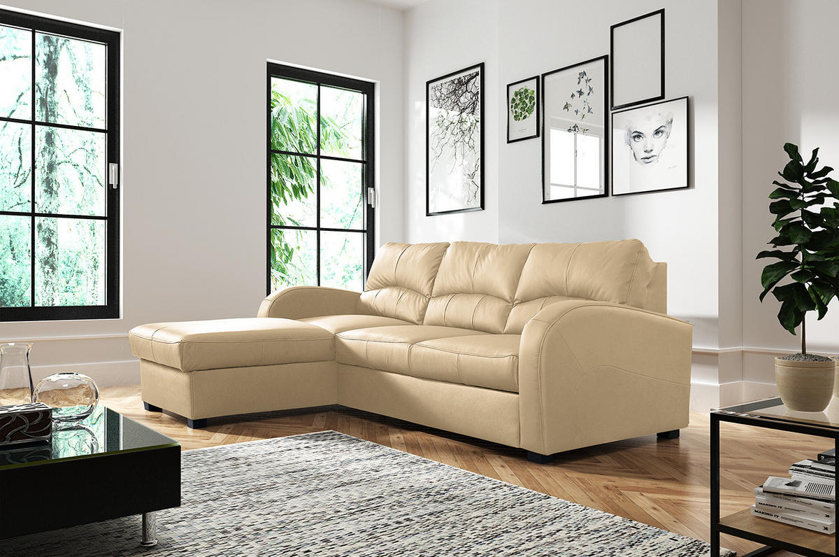 ECKSOFA in Lederlook Echtleder Beige  - Beige/Schwarz, Design, Leder/Kunststoff (168/227cm) - Livetastic