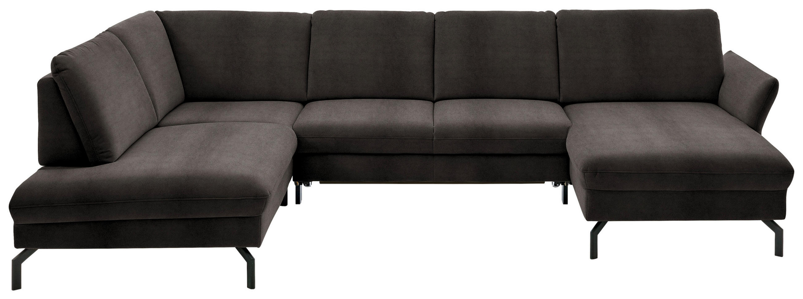WOHNLANDSCHAFT in Velours Dunkelbraun  - Dunkelbraun/Schwarz, Design, Textil/Metall (220/335/179cm) - Beldomo System