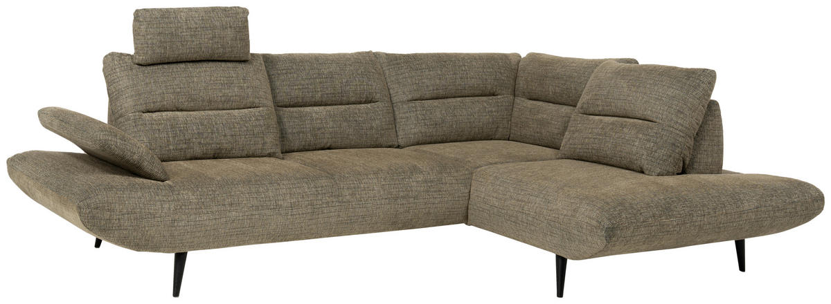 ECKSOFA  in Chenille Olivgrün  286/213 cm  - Schwarz/Olivgrün, Design, Textil/Metall (286/213cm) - Welnova