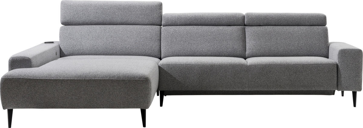 ECKSOFA  in Flachgewebe Grau  205/308 cm  - Schwarz/Grau, Design, Textil/Metall (205/308cm) - Sedda