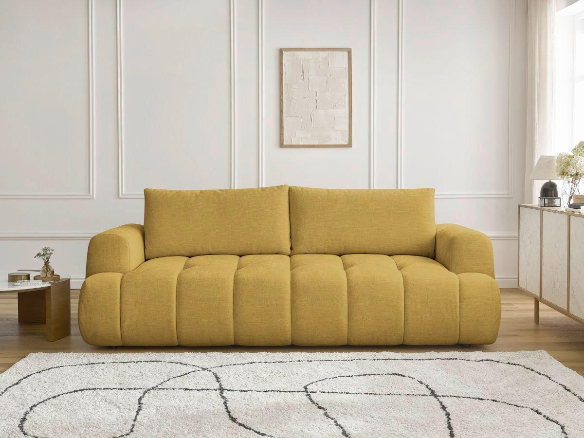 SCHLAFSOFA FUJI Leinenoptik Gelb  inkl.  - Gelb/Schwarz, MODERN, Kunststoff/Textil (251/113/88cm)