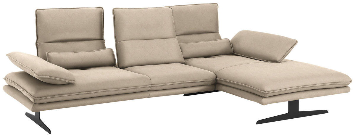 ECKSOFA in Mikrofaser Beige  - Beige/Schwarz, Design, Textil/Metall (291/164cm) - Chilliano