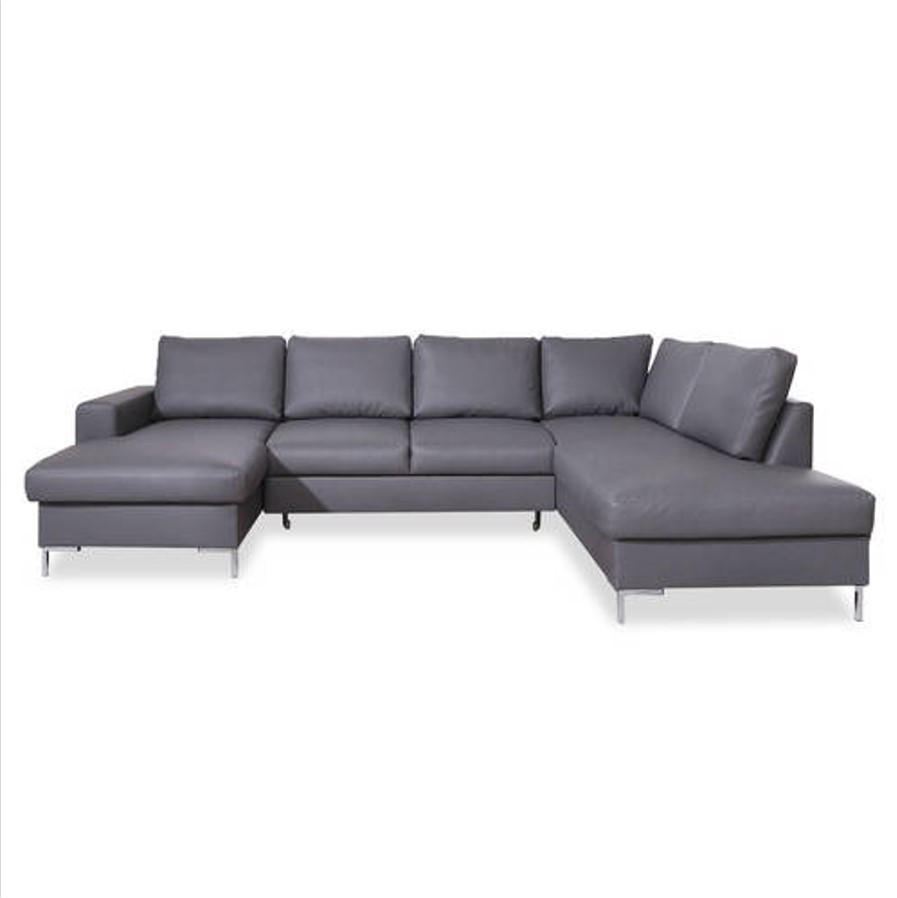 WOHNLANDSCHAFT in Lederlook Grau  - Silberfarben/Schwarz, Design, Leder/Metall (148/303/197cm) - MID.YOU