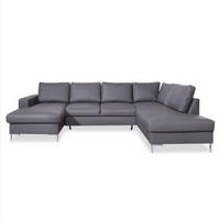 WOHNLANDSCHAFT Grau Lederlook  - Silberfarben/Schwarz, Design, Leder/Metall (148/303/197cm) - MID.YOU