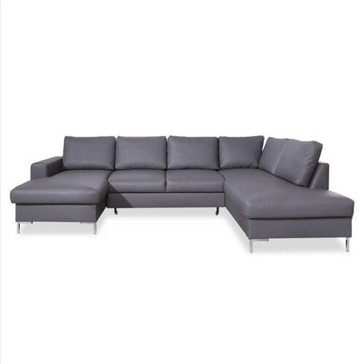 WOHNLANDSCHAFT Grau Lederlook  - Silberfarben/Schwarz, Design, Leder/Metall (148/303/197cm) - MID.YOU