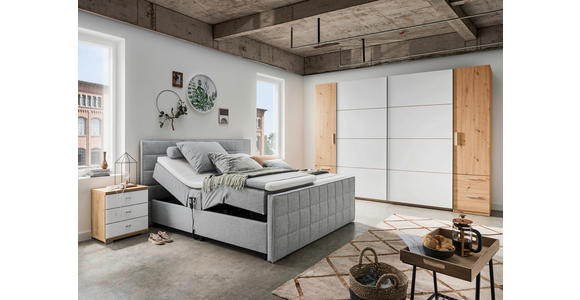 POLSTERBETT gepolstertes Kopfteil, Topper, motorische Verstellbarkeit 180/200 cm in Hellgrau - Hellgrau/Schwarz, Design, Kunststoff/Textil (180/200cm) - Esposa