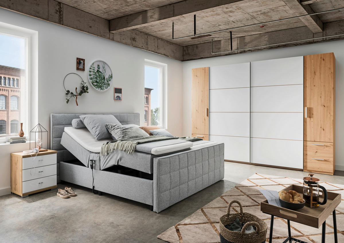 POLSTERBETT 180/200 cm  in Hellgrau  - Hellgrau/Schwarz, Design, Holzwerkstoff/Kunststoff (180/200cm) - Esposa