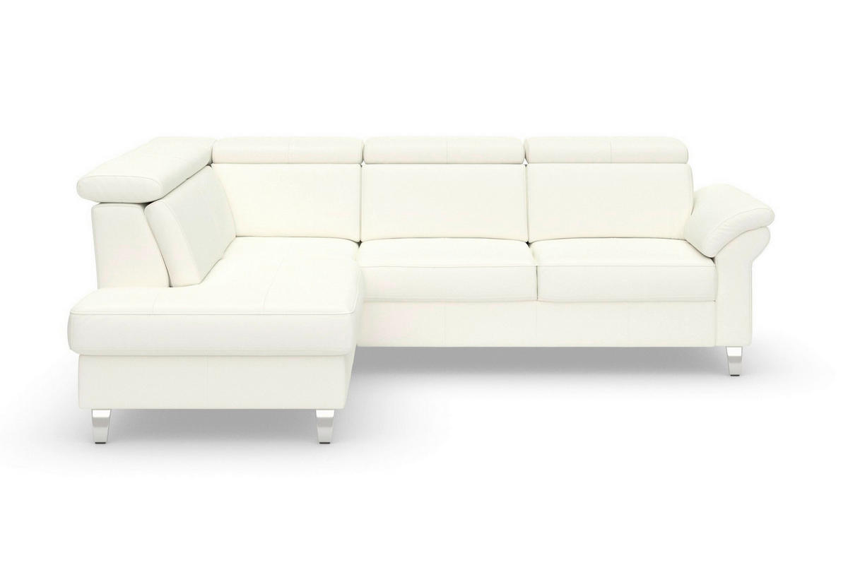 ECKSOFA 194/245 cm ARNGAST E in Echtleder Weiß Kopfteilverstellung  194/245 cm  - Chromfarben/Weiß, Basics, Leder/Textil (194/245cm) - Sit & More