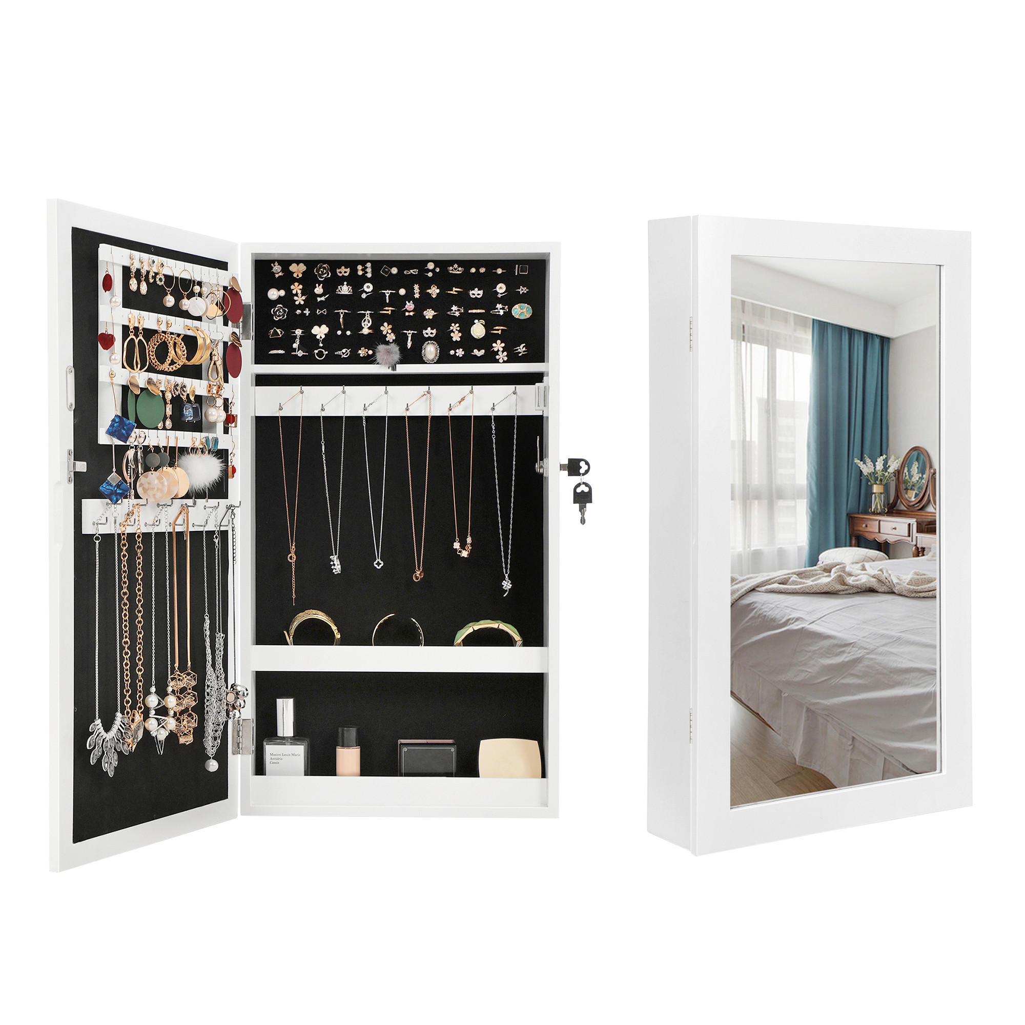 SCHMUCKSCHRANK - Weiß, Trend, Glas/Holzwerkstoff (54,5/67/10cm) - Boxxx