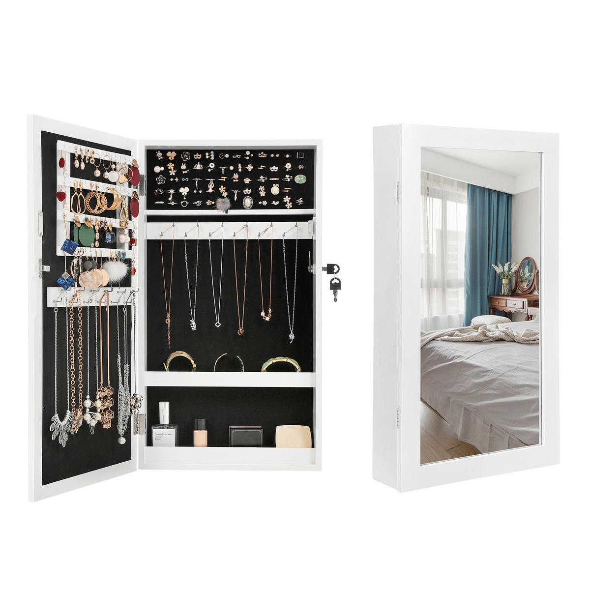 SCHMUCKSCHRANK - Weiß, Trend, Glas/Holzwerkstoff (54,5/67/10cm) - Boxxx