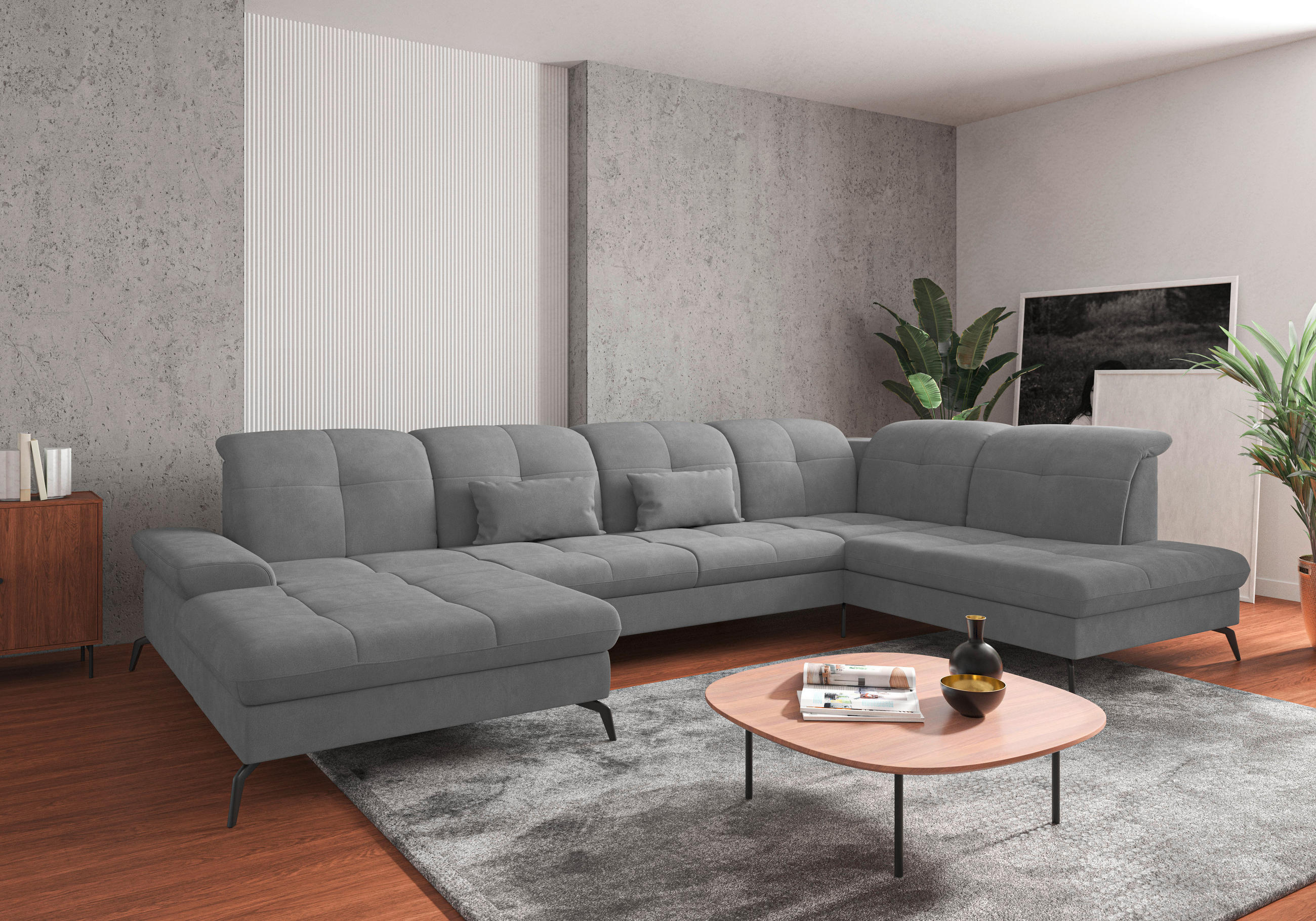 WOHNLANDSCHAFT in Flachgewebe Grau  - Schwarz/Grau, Konventionell, Textil/Metall (185/357/231cm) - Sit & More