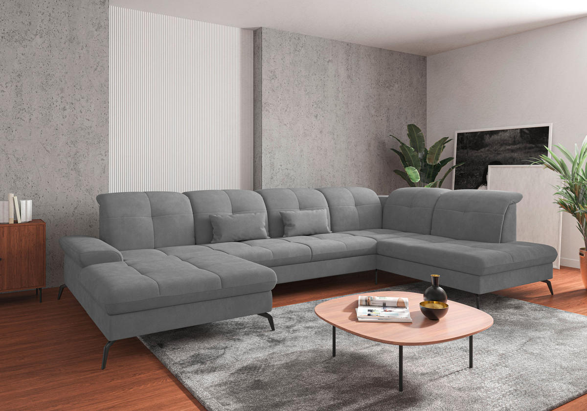 WOHNLANDSCHAFT in Flachgewebe Grau  - Schwarz/Grau, Konventionell, Textil/Metall (185/357/231cm) - Sit & More