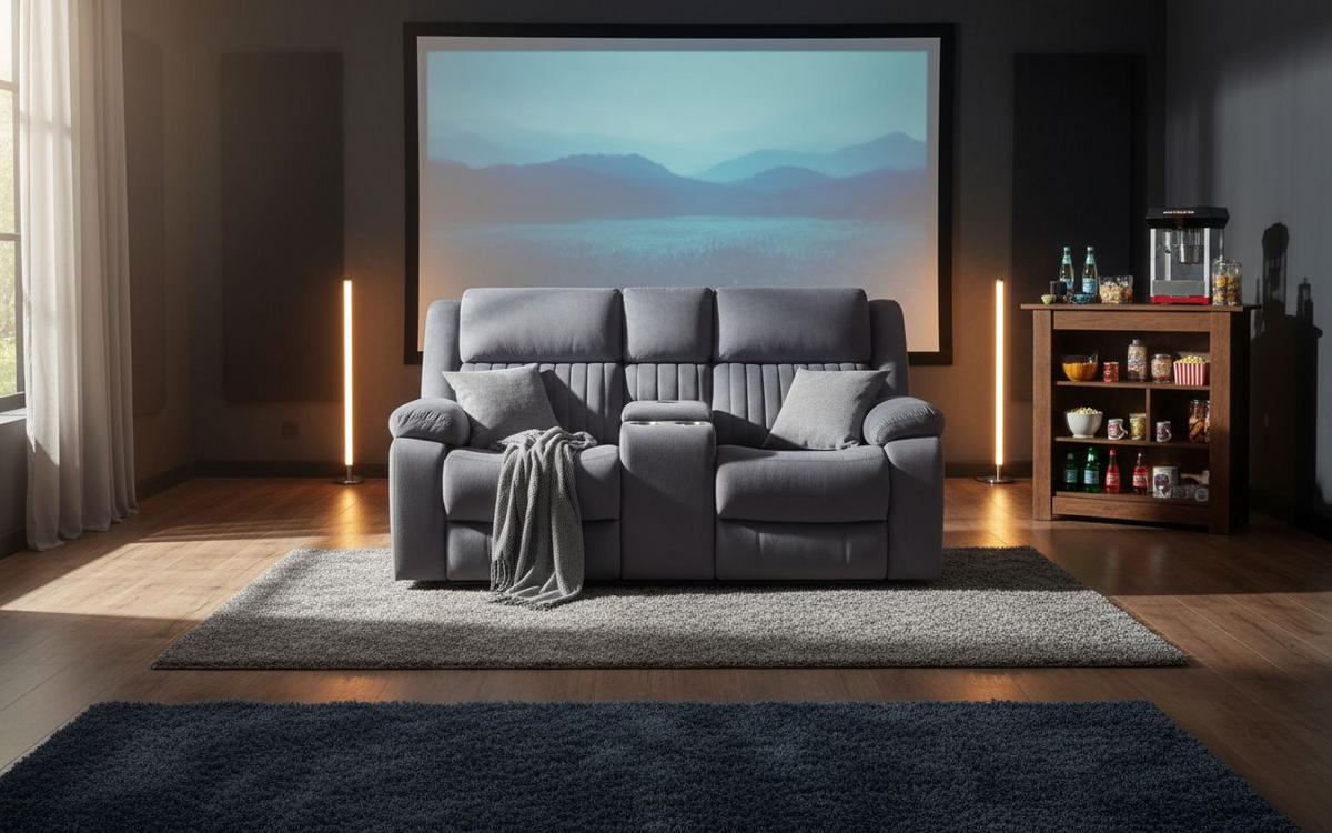 HEIMKINO-SOFA Velours Grau  - Grau, KONVENTIONELL, Textil/Metall (186/102/99cm) - MID.YOU