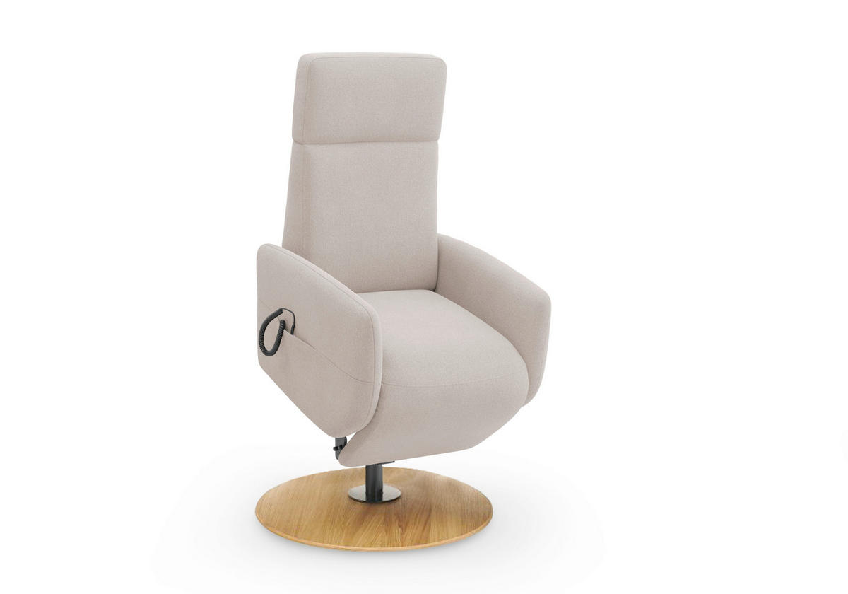 RELAXSESSEL Flachgewebe Aufstehhilfe    - Greige/Eichefarben, KONVENTIONELL, Holz/Textil (71/110/82cm) - Sit & More