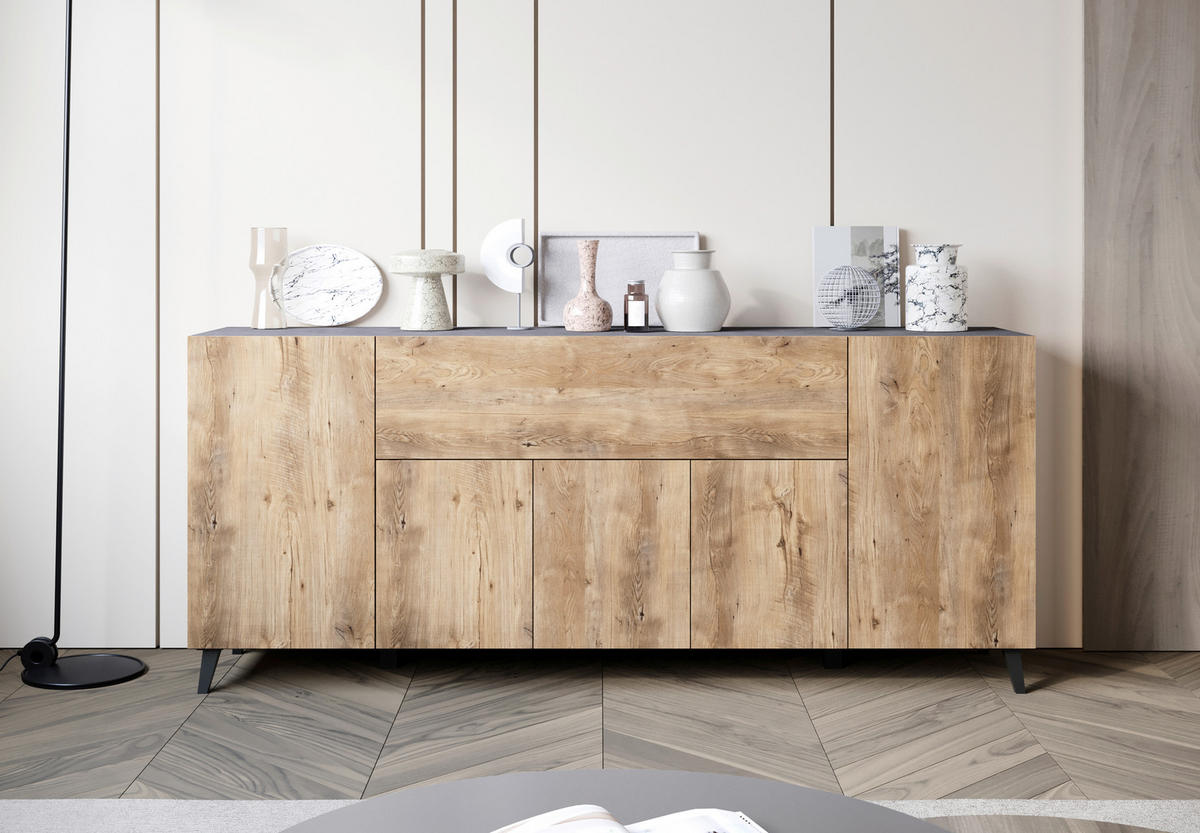 SIDEBOARD  in 180/76/37,5 cm  - Kastanieneichefarben/Anthrazit, Design, Holzwerkstoff/Kunststoff (180/76/37,5cm) - Livetastic