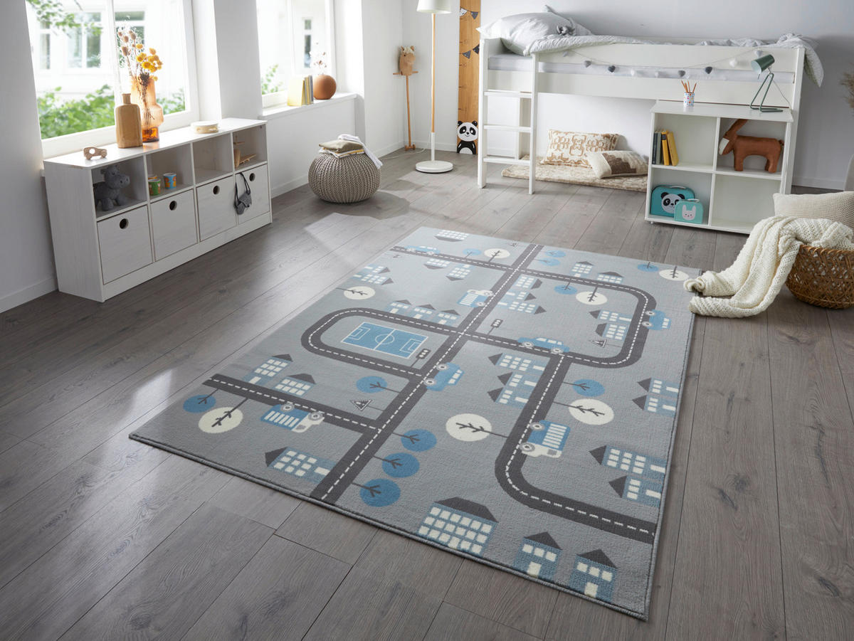 KINDERTEPPICH 160/220 cm Adventures  - Grau/Hellblau, Design, Kunststoff/Textil (160/220cm)
