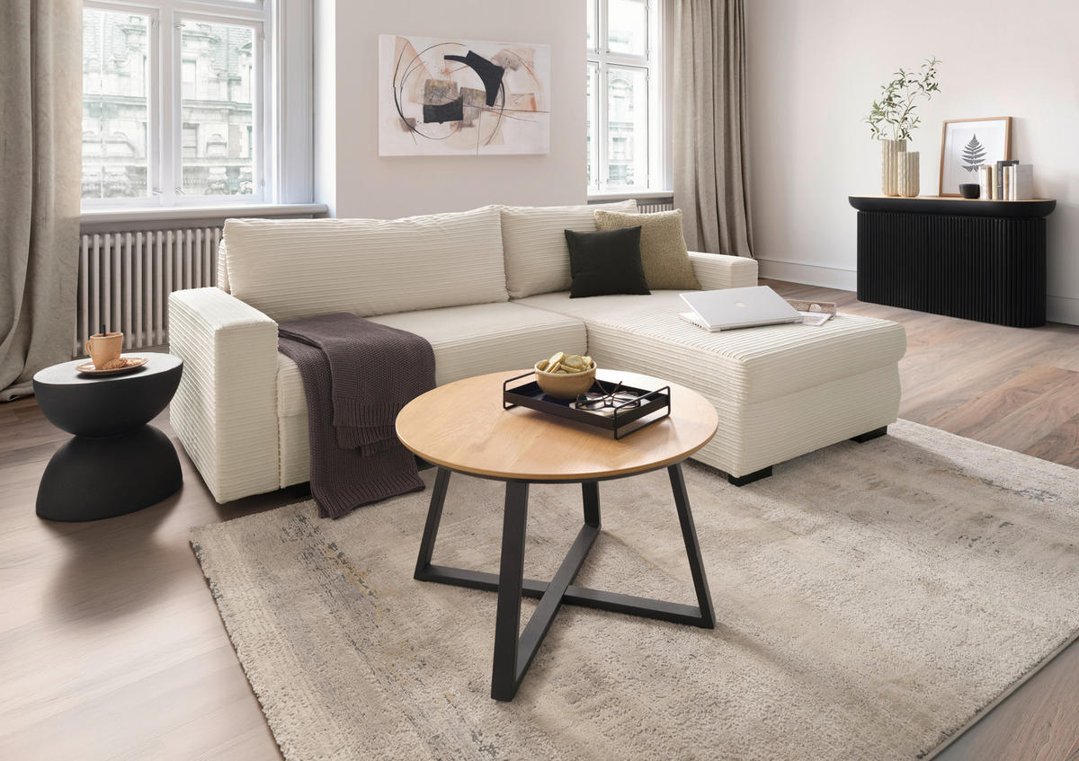 ECKSOFA Cord Beige  - Beige/Schwarz, Konventionell, Kunststoff/Textil (225/86/167cm) - MID.YOU