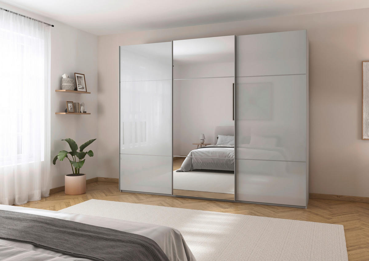 SCHWEBETÜRENSCHRANK in Grau  - Alufarben/Grau, Konventionell, Glas/Holzwerkstoff (242/223/68cm) - Novel