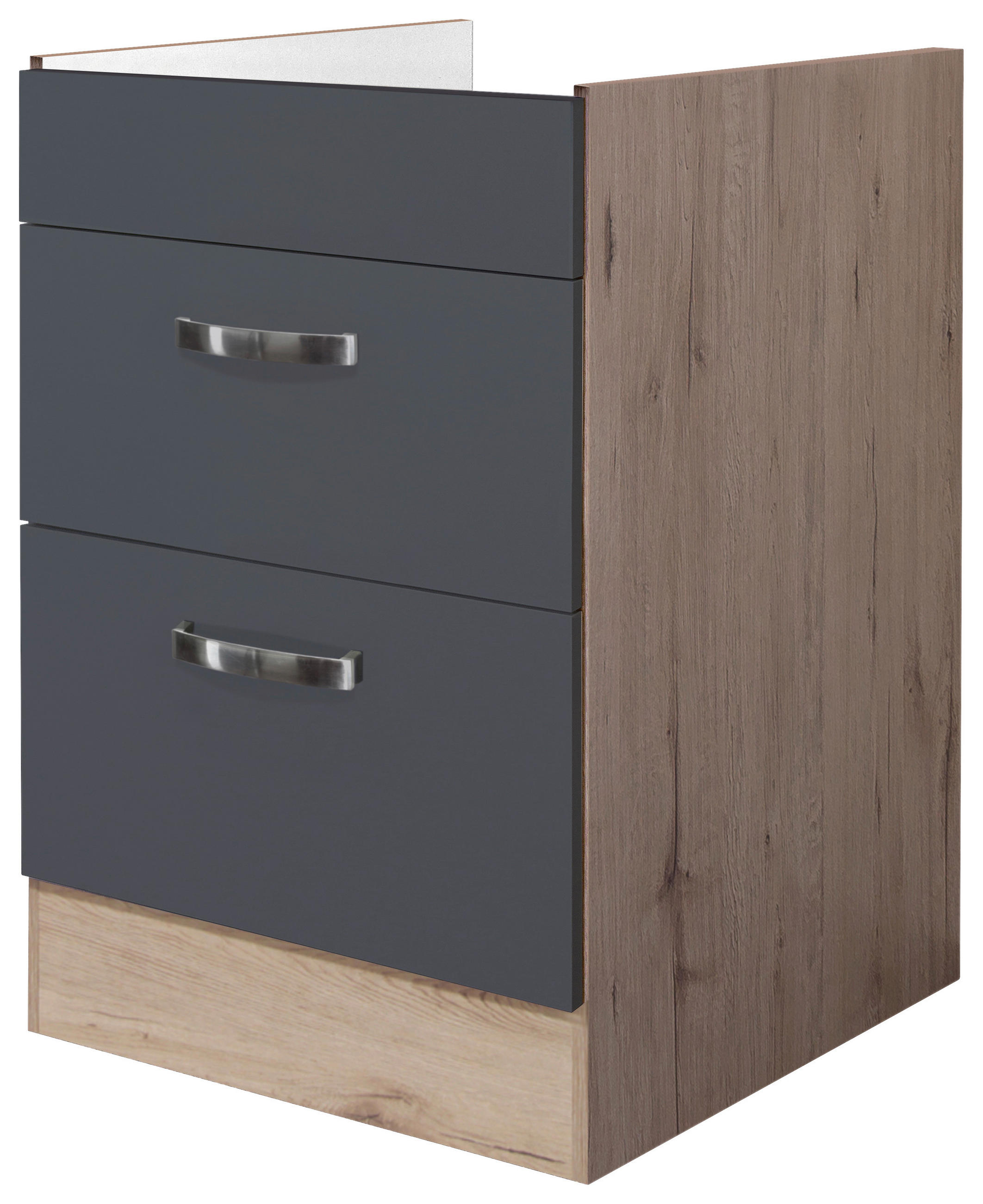 FlexWell Schubkastenunterschrank Dunkelgrau, Eiche San Remo 60x82x57 cm