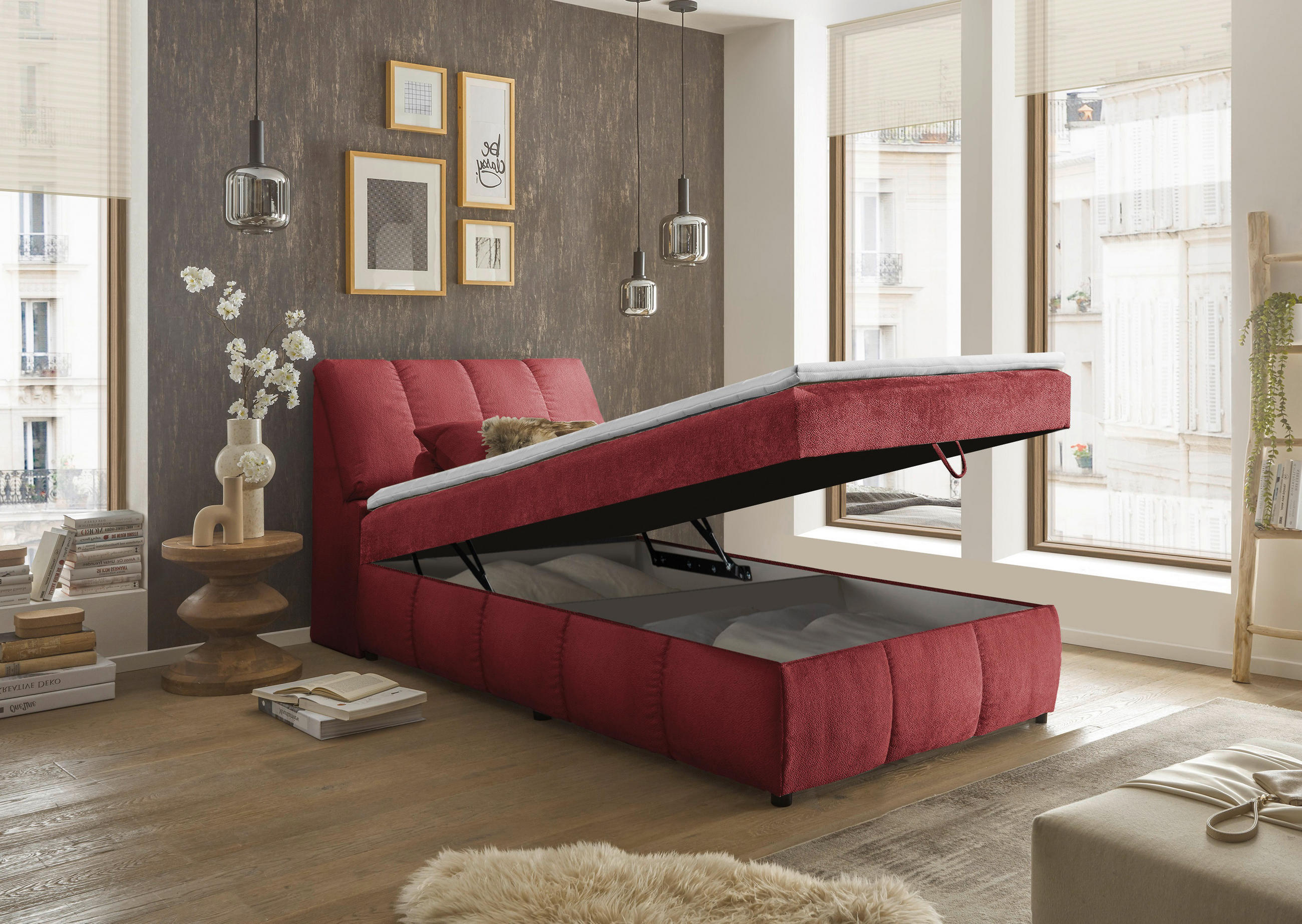 BOXBETT 120/200 cm  in Rot  - Rot/Schwarz, MODERN, Holzwerkstoff/Kunststoff (120/200cm) - MID.YOU