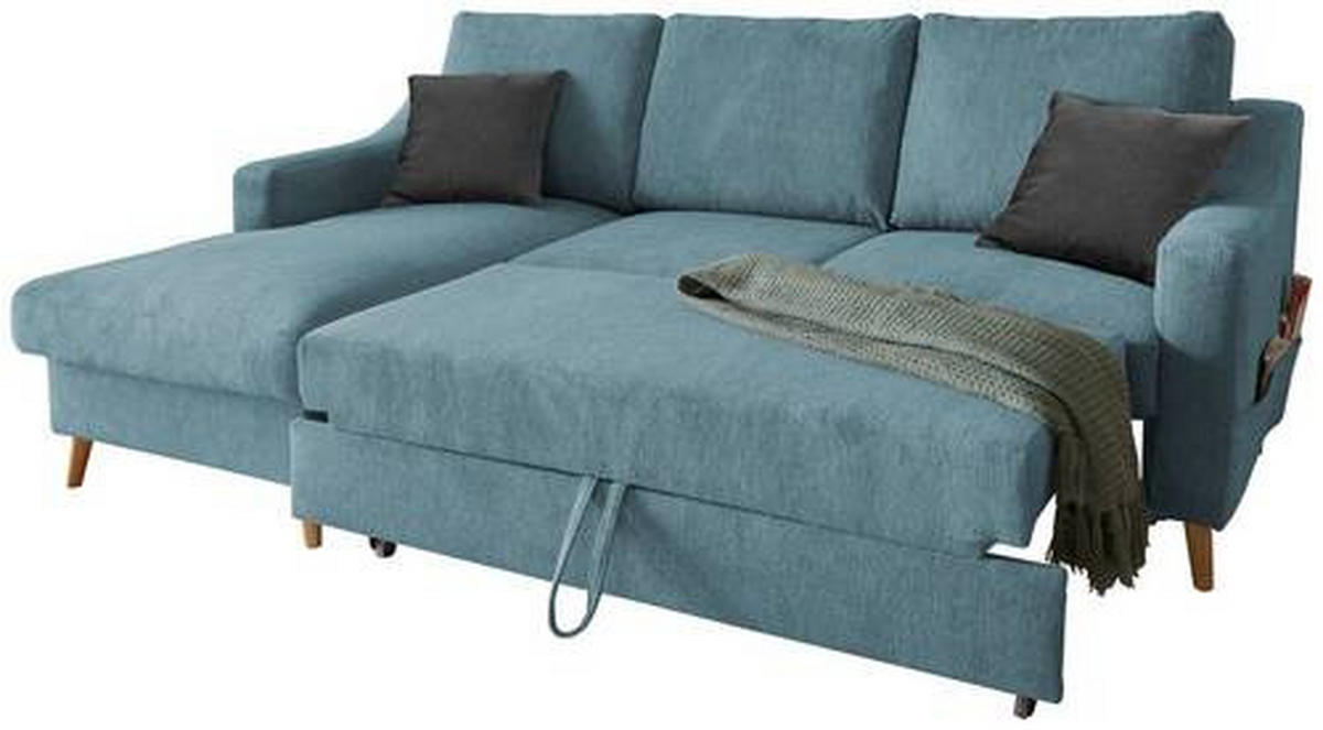 ECKSOFA in Mikrofaser Blau  - Blau/Schwarz, Design, Holz/Textil (150/228cm) - MID.YOU