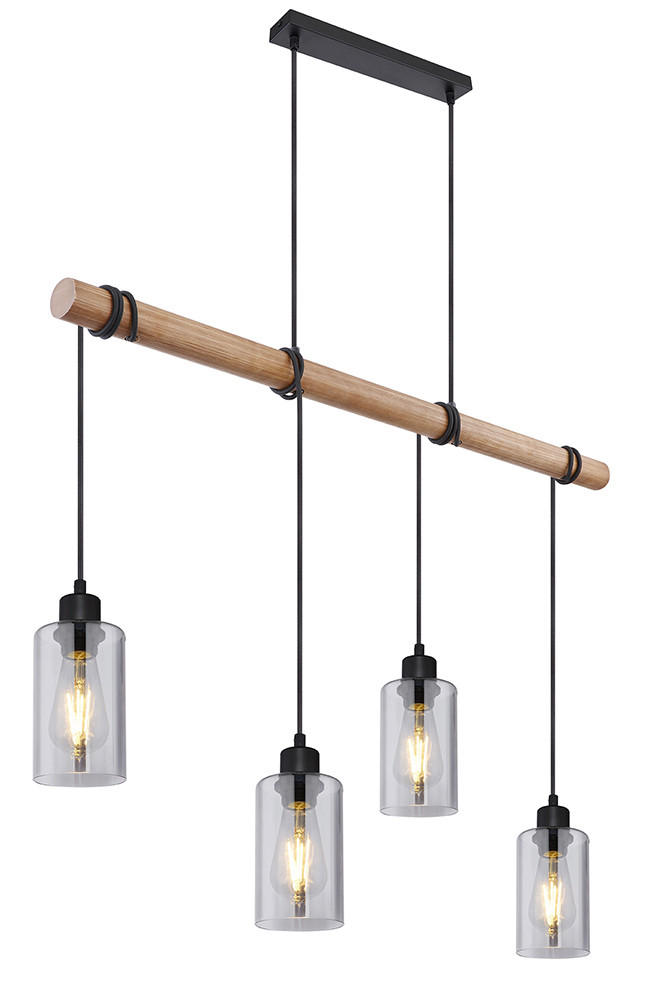 HÄNGELEUCHTE 98/15/130 cm   - Schwarz/Braun, Natur, Glas/Holz (98/15/130cm) - Globo