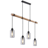 HÄNGELEUCHTE 98/15/130 cm    - Schwarz/Braun, Natur, Glas/Holz (98/15/130cm) - Globo