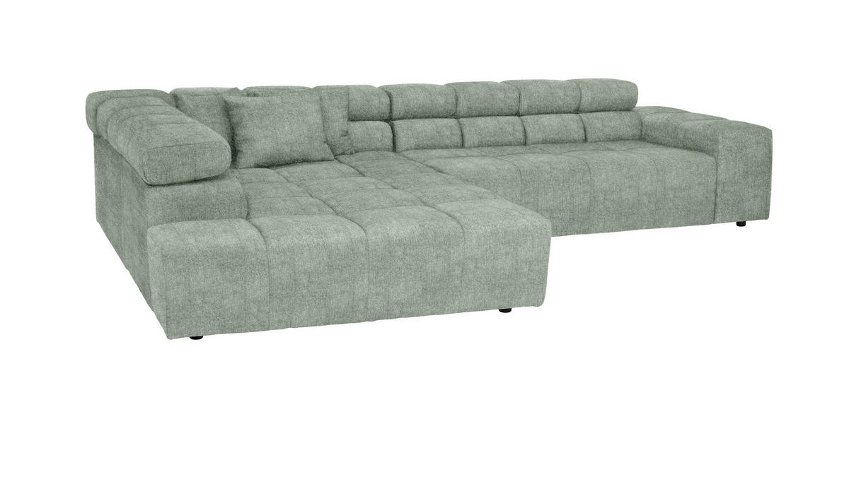 ECKSOFA in Velours Mintgrün  213/317 cm  - Schwarz/Grau, Design, Kunststoff/Textil (213/317cm) - Hom`in