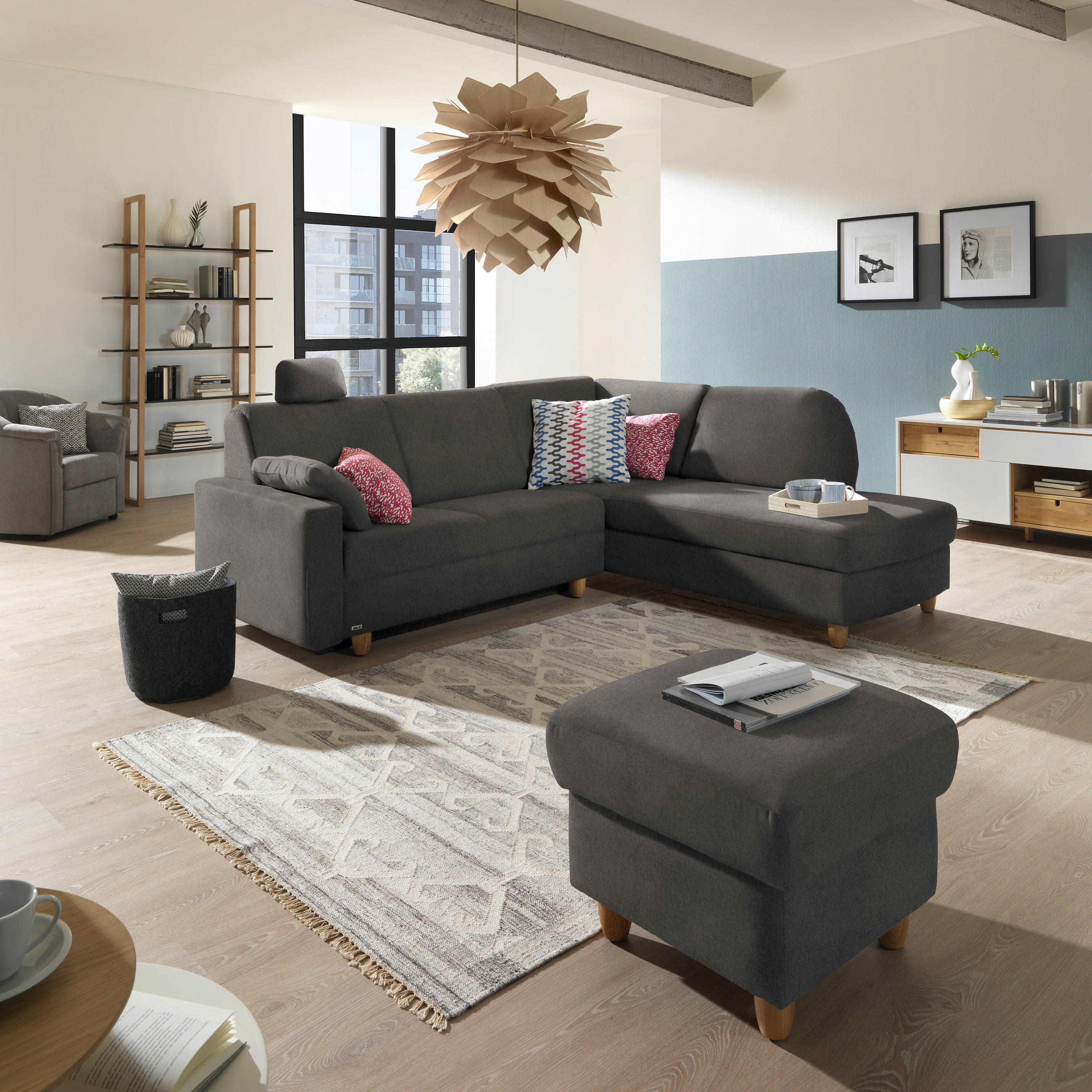 ECKSOFA in Flachgewebe Schlammfarben  227/208 cm  - Schlammfarben/Eichefarben, KONVENTIONELL, Holz/Textil (227/208cm) - Sedda