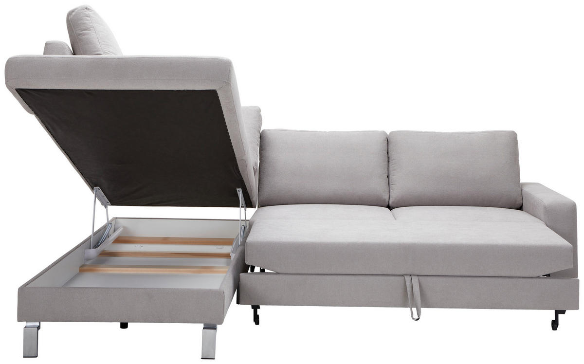 ECKSOFA in Flachgewebe Hellgrau  - Chromfarben/Hellgrau, Design, Textil/Metall (200/276cm) - Hom`in