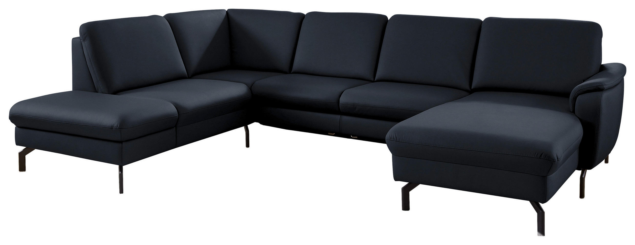 WOHNLANDSCHAFT Beldomo premium in Echtleder Dunkelblau  - Schwarz/Dunkelblau, KONVENTIONELL, Leder/Metall (224/306/168cm) - Beldomo Premium
