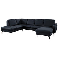 WOHNLANDSCHAFT Beldomo premium in Echtleder Dunkelblau  - Schwarz/Dunkelblau, KONVENTIONELL, Leder/Metall (224/306/168cm) - Beldomo Premium