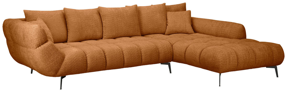 ECKSOFA 318/217 cm  in Bouclé Kupferfarben Zierkissen, Rückenkissen, Rücken echt  318/217 cm  - Schwarz/Kupferfarben, MODERN, Textil/Metall (318/217cm) - Carryhome