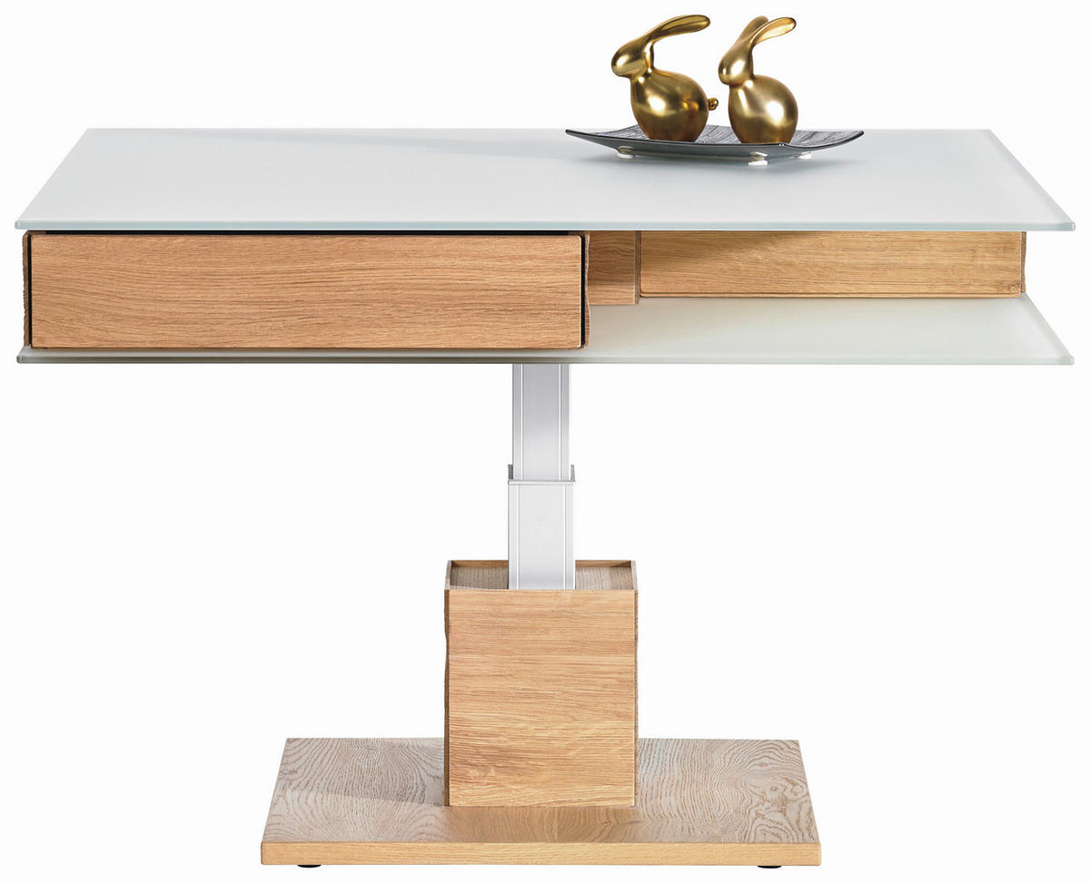 COUCHTISCH Wildeiche furniert Farbglas 90/90/35,5 cm quadratisch Weiß, Eichefarben  - Eichefarben/Weiß, Design, Glas/Holz (90/90/35,5cm) - Voglauer